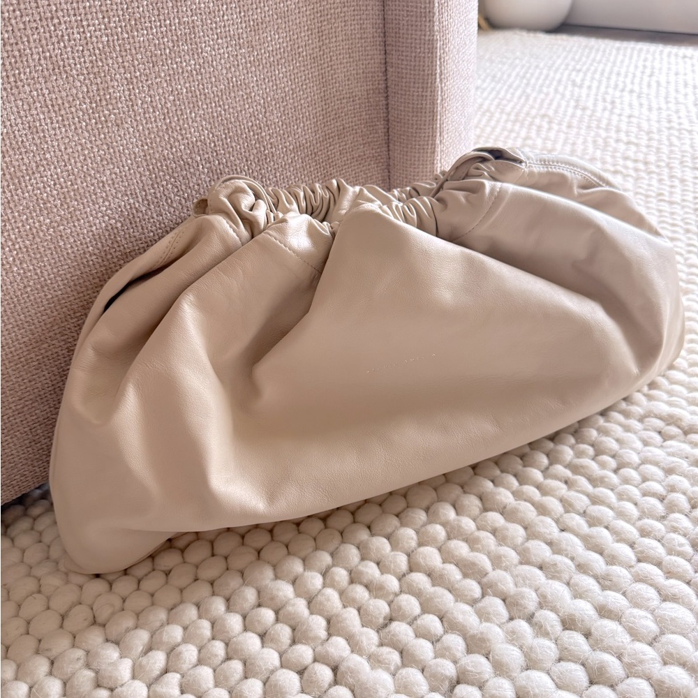Studio Amelia Alexander Drawstring Cream Leather Crossbody Clutch Purse Bag